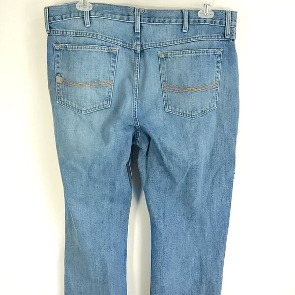 Ariat Jeans Men's 38x32 Blue Fade Denim Relaxed Boot Distressed Destroyed - Picture 5 of 12